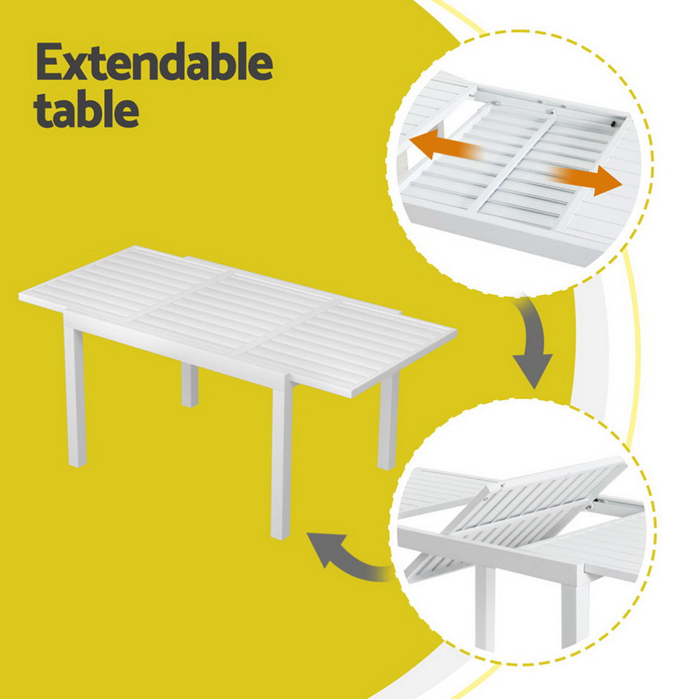 Gardeon Outdoor Dining Set 5 Piece Aluminum Extendable Table Setting White-Furniture > Outdoor > Outdoor Dining Sets-PEROZ Accessories