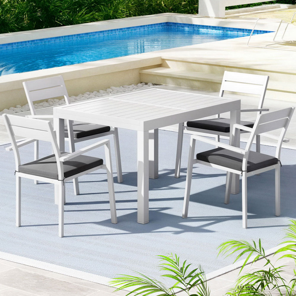 Gardeon Outdoor Dining Set 5 Piece Aluminum Extendable Table Setting White-Furniture > Outdoor > Outdoor Dining Sets-PEROZ Accessories