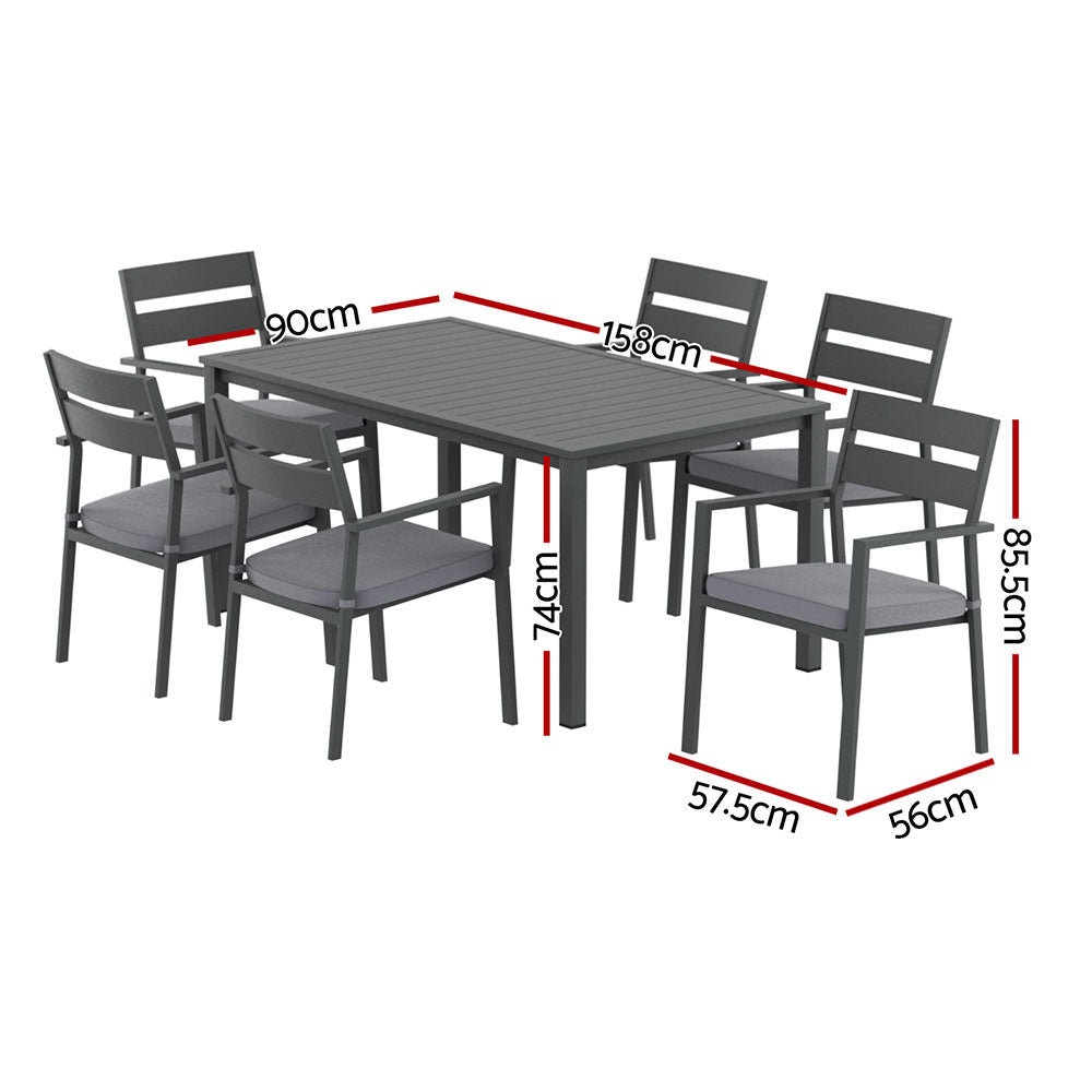 Gardeon Outdoor Dining Set 7 Piece Aluminum Table Chairs Setting Black-Furniture > Outdoor > Outdoor Dining Sets-PEROZ Accessories
