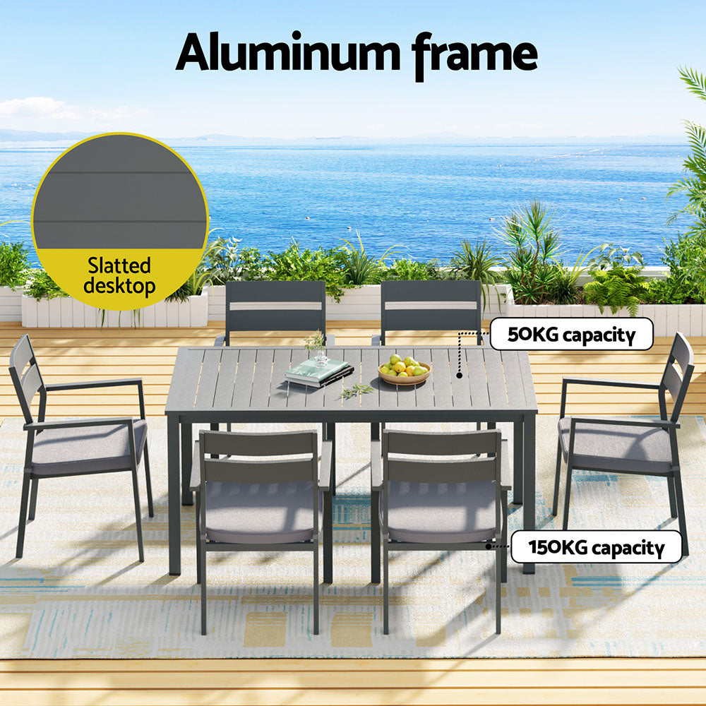 Gardeon Outdoor Dining Set 7 Piece Aluminum Table Chairs Setting Black-Furniture > Outdoor > Outdoor Dining Sets-PEROZ Accessories