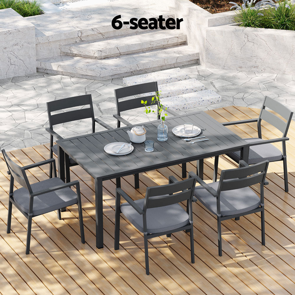 Gardeon Outdoor Dining Set 7 Piece Aluminum Table Chairs Setting Black-Furniture > Outdoor > Outdoor Dining Sets-PEROZ Accessories