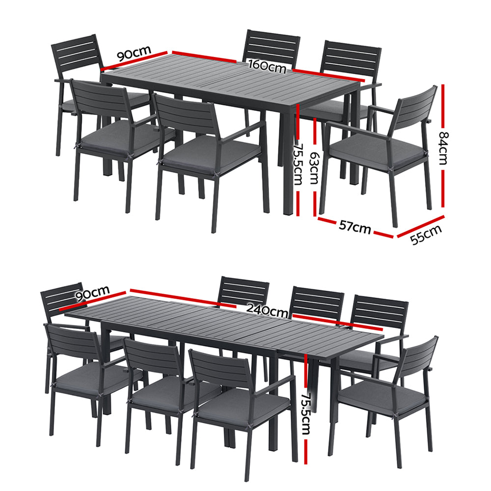 Gardeon Outdoor Dining Set 9PCS Aluminum Extendable Table Chairs Patio Furniture-Furniture > Outdoor > Outdoor Dining Sets-PEROZ Accessories