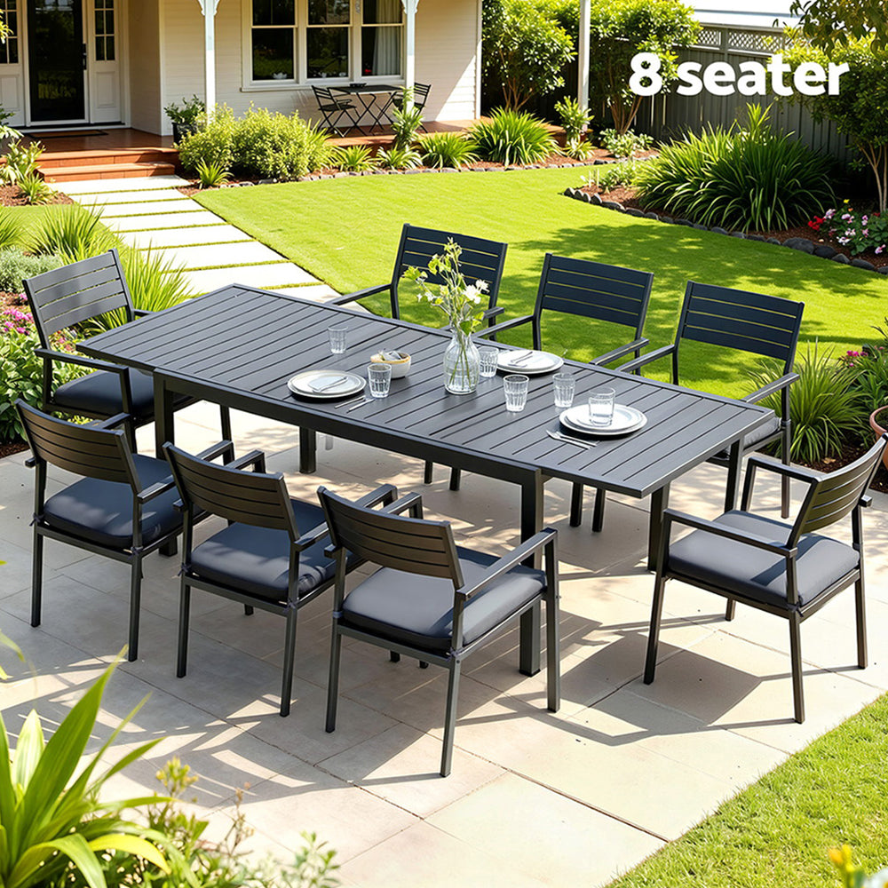 Gardeon Outdoor Dining Set 9PCS Aluminum Extendable Table Chairs Patio Furniture-Furniture > Outdoor > Outdoor Dining Sets-PEROZ Accessories