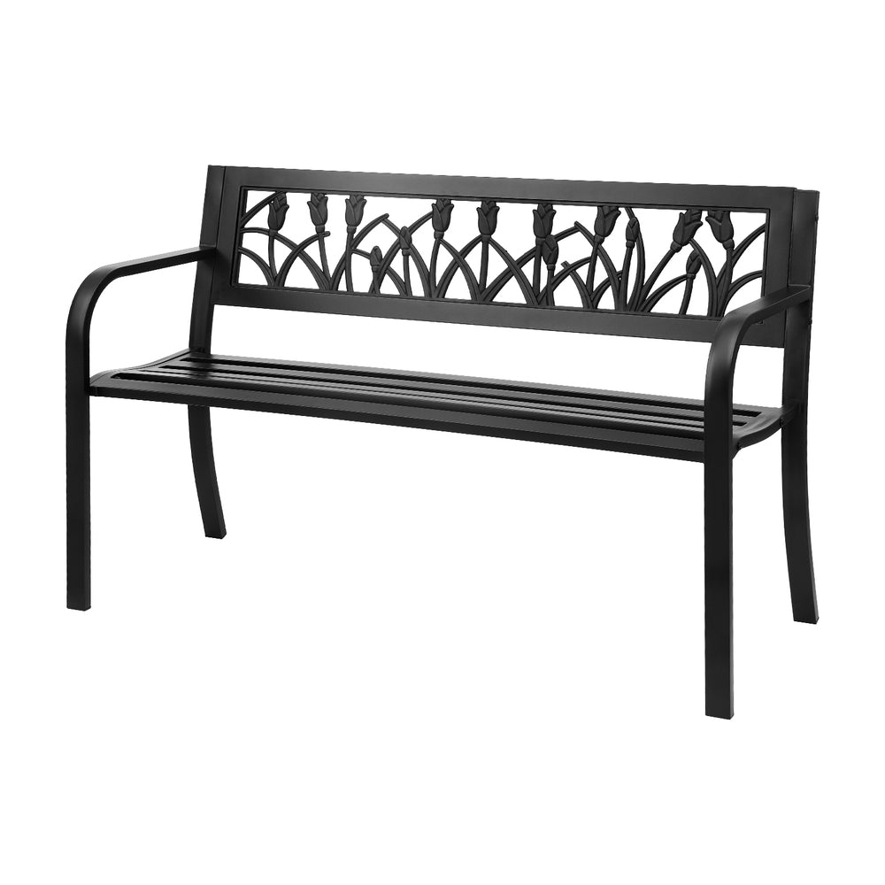 Gardeon Outdoor Garden Bench Seat Outdoor Furniture Steel 2 Seater Park Black-Furniture > Outdoor > Outdoor Benches-PEROZ Accessories