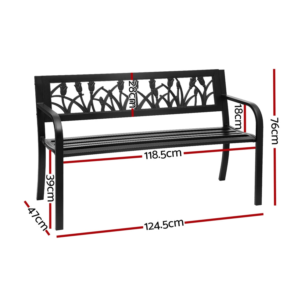 Gardeon Outdoor Garden Bench Seat Outdoor Furniture Steel 2 Seater Park Black-Furniture > Outdoor > Outdoor Benches-PEROZ Accessories