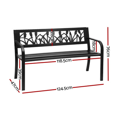 Gardeon Outdoor Garden Bench Seat Outdoor Furniture Steel 2 Seater Park Black-Furniture > Outdoor > Outdoor Benches-PEROZ Accessories