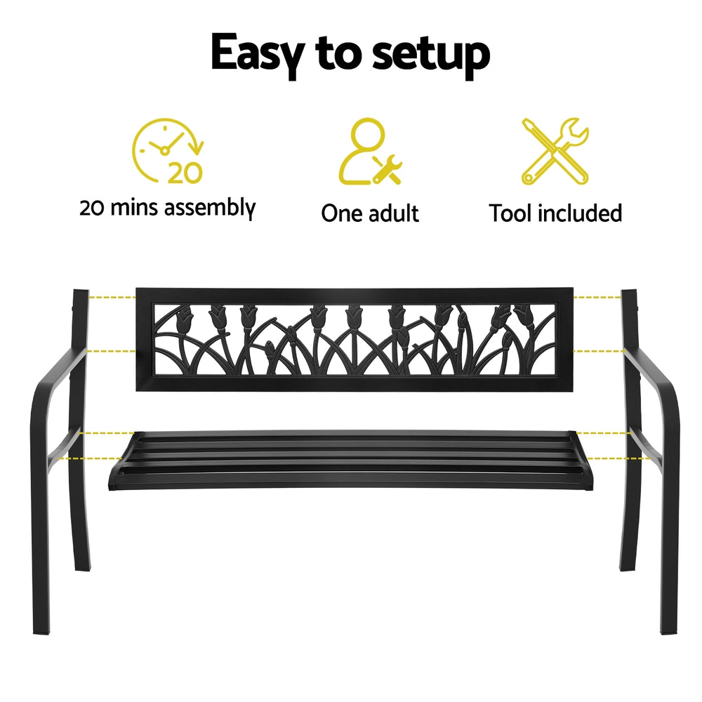 Gardeon Outdoor Garden Bench Seat Outdoor Furniture Steel 2 Seater Park Black-Furniture > Outdoor > Outdoor Benches-PEROZ Accessories