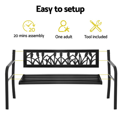 Gardeon Outdoor Garden Bench Seat Outdoor Furniture Steel 2 Seater Park Black-Furniture > Outdoor > Outdoor Benches-PEROZ Accessories