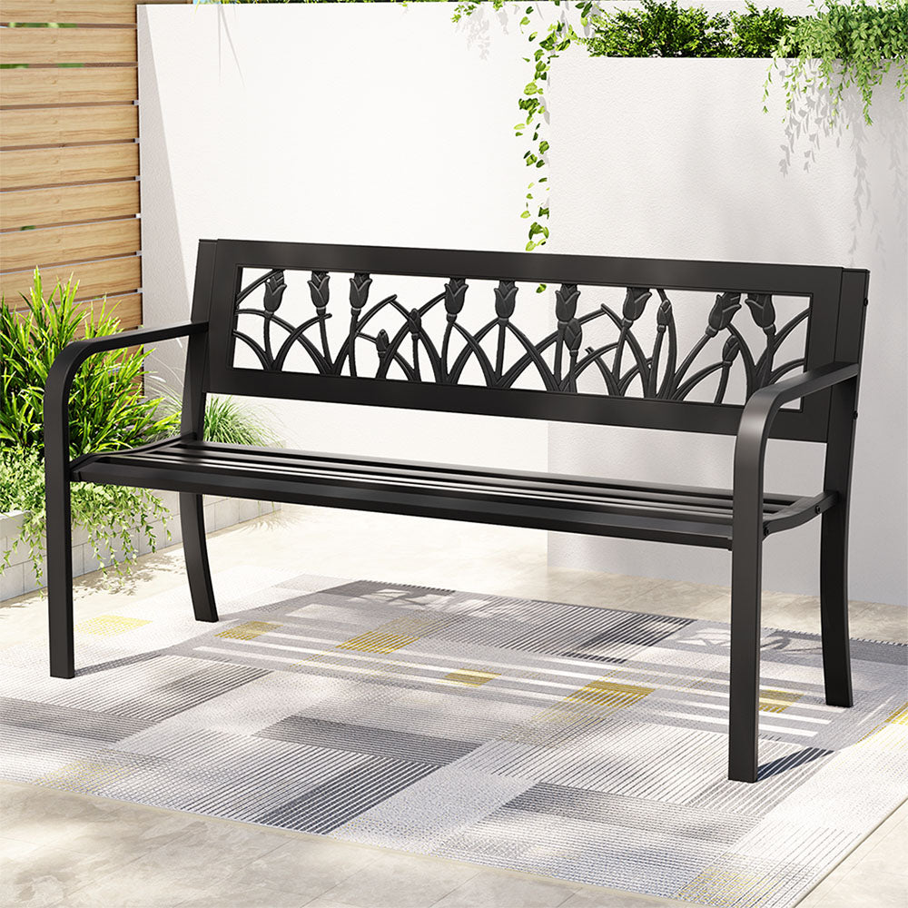Gardeon Outdoor Garden Bench Seat Outdoor Furniture Steel 2 Seater Park Black-Furniture > Outdoor > Outdoor Benches-PEROZ Accessories