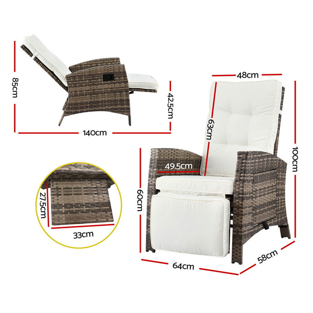 Gardeon Outdoor Recliner Chairs Sun lounge Wicker Lounger Patio Furniture Adjustable Brown-Furniture &gt; Outdoor &gt; Outdoor Chairs-PEROZ Accessories