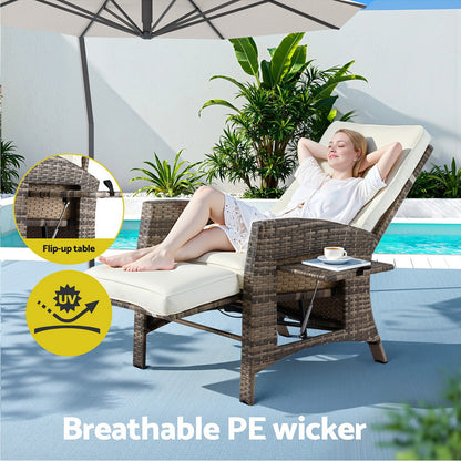 Gardeon Outdoor Recliner Chairs Sun lounge Wicker Lounger Patio Furniture Adjustable Brown-Furniture &gt; Outdoor &gt; Outdoor Chairs-PEROZ Accessories