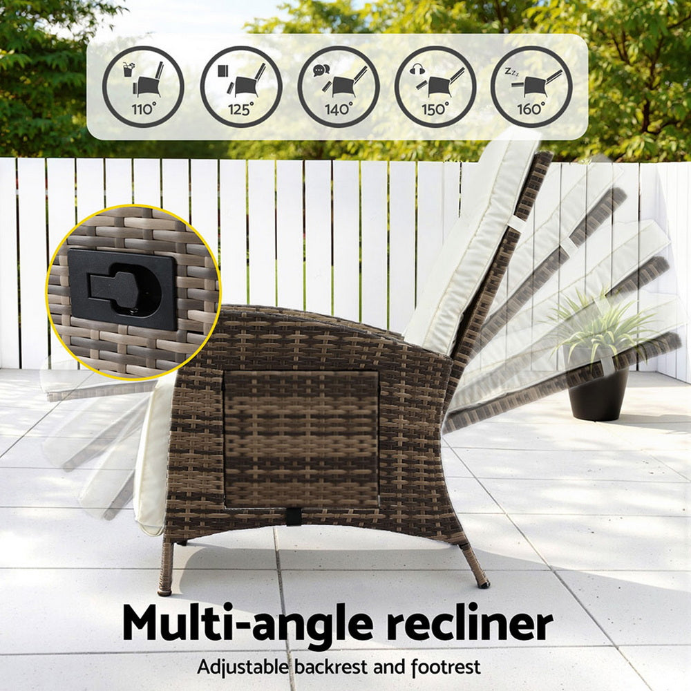 Gardeon Outdoor Recliner Chairs Sun lounge Wicker Lounger Patio Furniture Adjustable Brown-Furniture &gt; Outdoor &gt; Outdoor Chairs-PEROZ Accessories