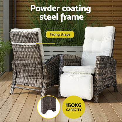 Gardeon Outdoor Recliner Chairs Sun lounge Wicker Lounger Patio Furniture Adjustable Brown-Furniture &gt; Outdoor &gt; Outdoor Chairs-PEROZ Accessories