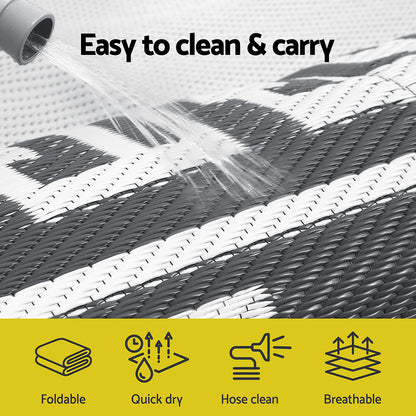 Gardeon Outdoor Rugs 152x244cm Large Carpet Reversible Area Mat PP Dual-Sided Patio Rug Greek Key-Home &amp; Garden &gt; Rugs &gt; Outdoor Rugs-PEROZ Accessories