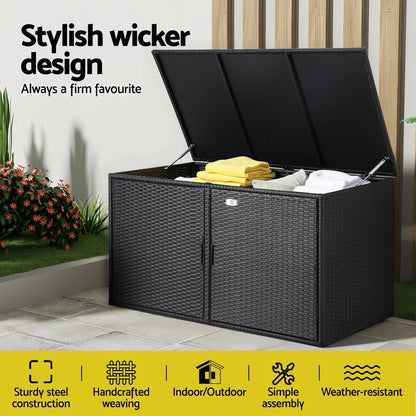 Gardeon Outdoor Storage Cabinet Box Deck Wicker Shelf Chest Garden Shed Tools Black-Furniture > Outdoor > Outdoor Storage Boxes-PEROZ Accessories