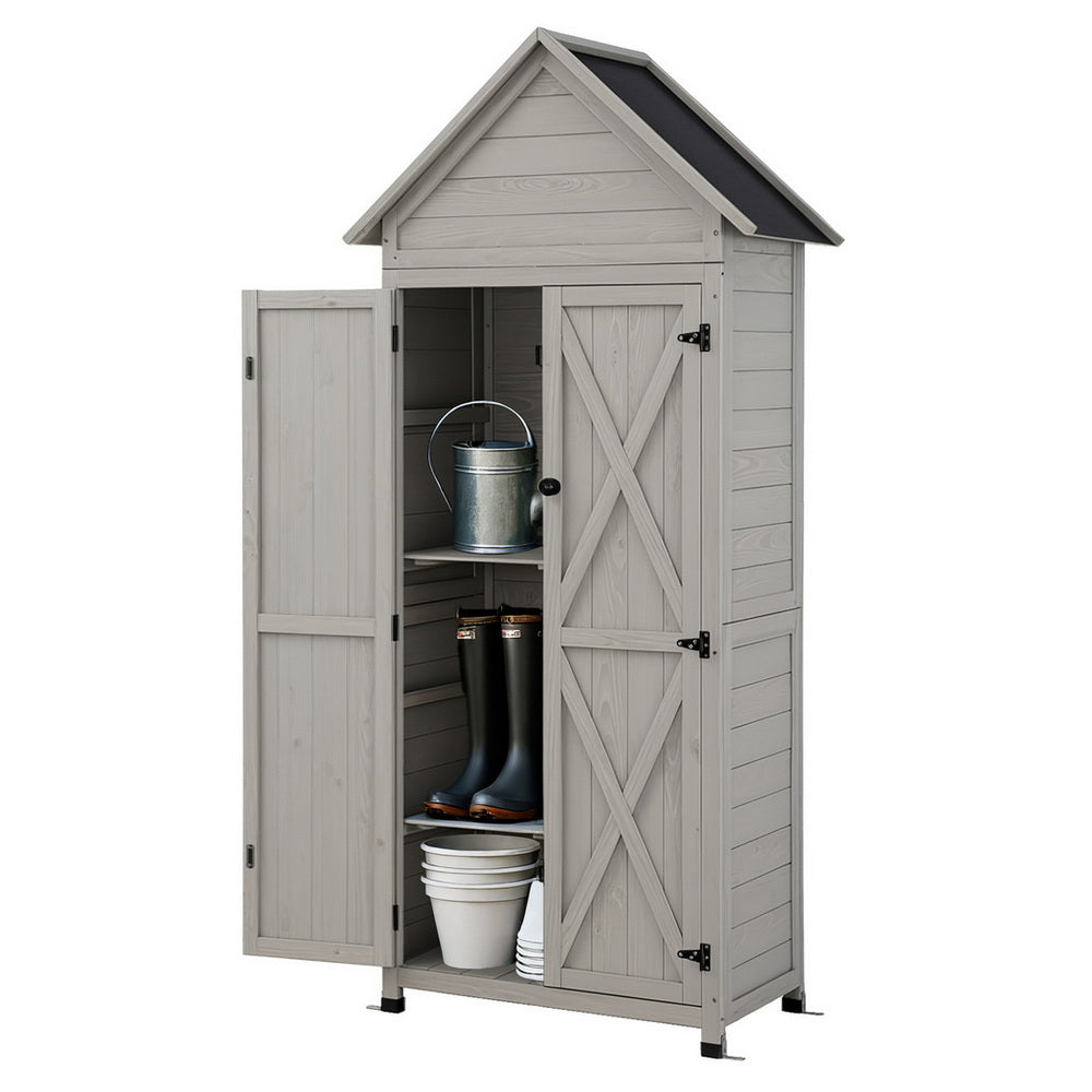 Gardeon Outdoor Storage Cabinet Cupboard Lockable Tool Organizer Shed Adjustable Grey-Furniture &gt; Office &gt; Storage Cabinets-PEROZ Accessories