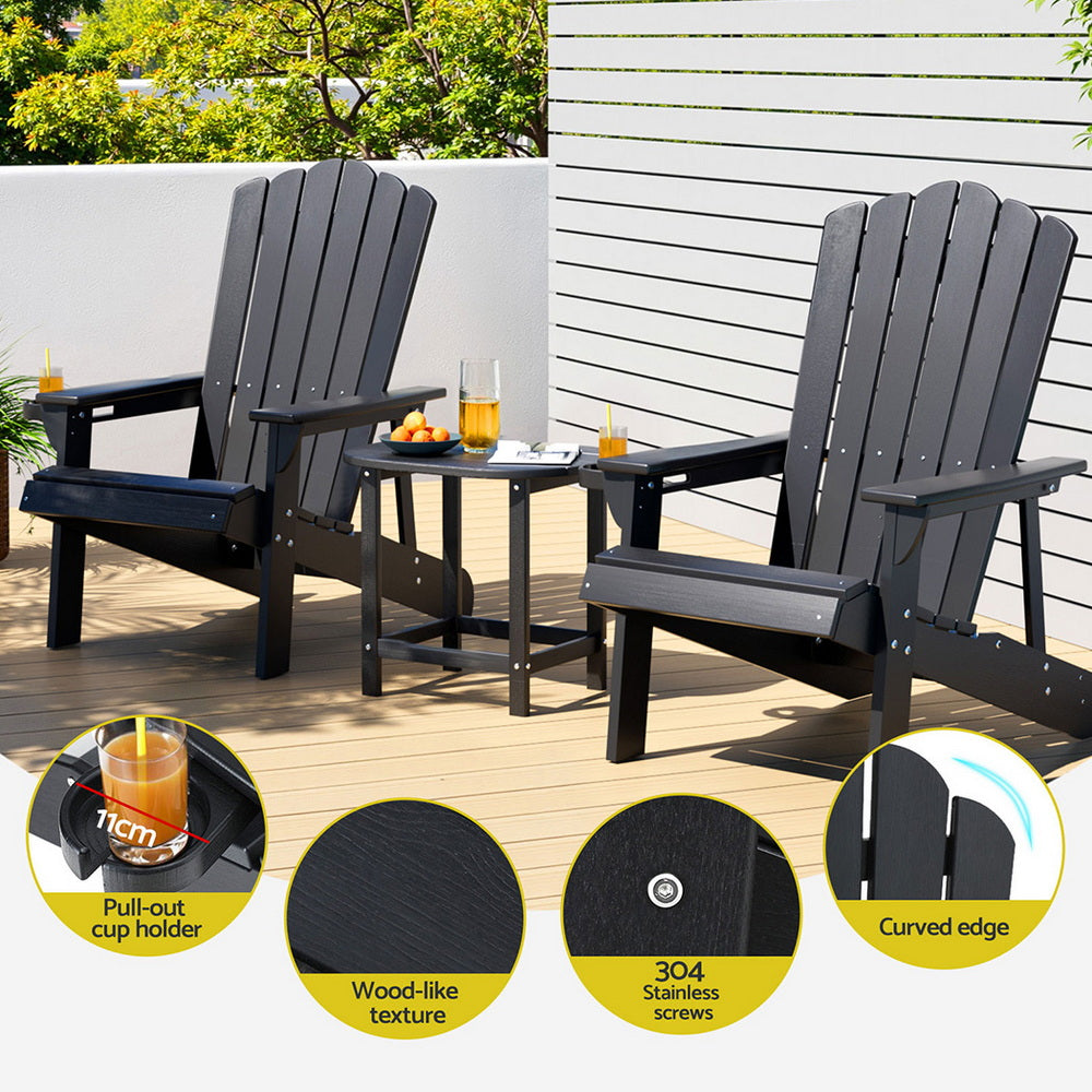 Gardeon Outdoor Table and Chairs HDPE Adirondack Beach Chair Sun Lounge Patio Furniture Garden Black-Furniture &gt; Outdoor &gt; Outdoor Chairs-PEROZ Accessories