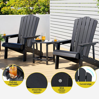 Gardeon Outdoor Table and Chairs HDPE Adirondack Beach Chair Sun Lounge Patio Furniture Garden Black-Furniture &gt; Outdoor &gt; Outdoor Chairs-PEROZ Accessories