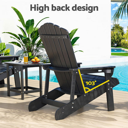 Gardeon Outdoor Table and Chairs HDPE Adirondack Beach Chair Sun Lounge Patio Furniture Garden Black-Furniture &gt; Outdoor &gt; Outdoor Chairs-PEROZ Accessories