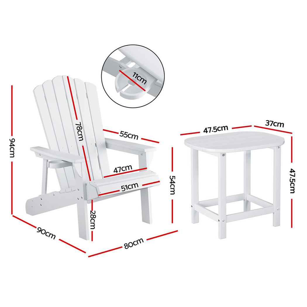 Gardeon Outdoor Table and Chairs HDPE Adirondack Beach Chair Sun Lounge Patio Furniture Garden White-Furniture &gt; Outdoor &gt; Outdoor Chairs-PEROZ Accessories