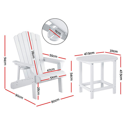 Gardeon Outdoor Table and Chairs HDPE Adirondack Beach Chair Sun Lounge Patio Furniture Garden White-Furniture &gt; Outdoor &gt; Outdoor Chairs-PEROZ Accessories