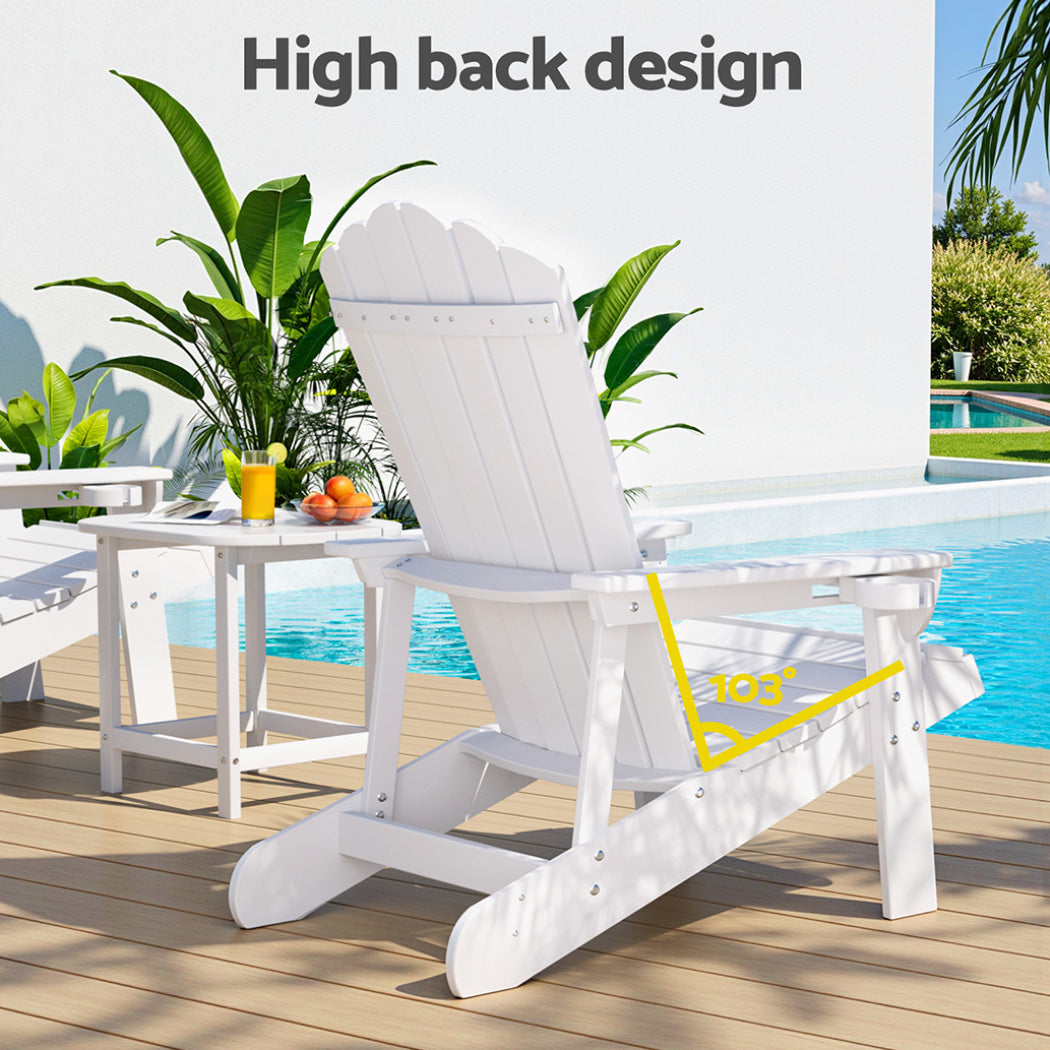 Gardeon Outdoor Table and Chairs HDPE Adirondack Beach Chair Sun Lounge Patio Furniture Garden White-Furniture &gt; Outdoor &gt; Outdoor Chairs-PEROZ Accessories