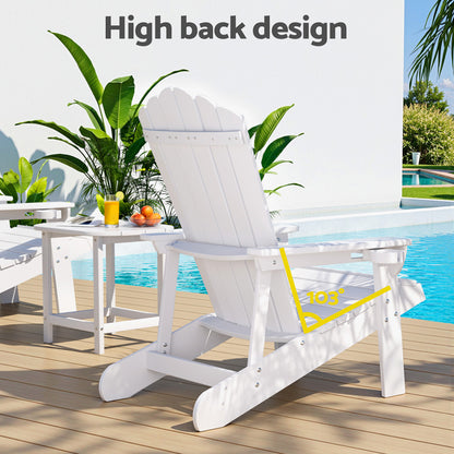 Gardeon Outdoor Table and Chairs HDPE Adirondack Beach Chair Sun Lounge Patio Furniture Garden White-Furniture &gt; Outdoor &gt; Outdoor Chairs-PEROZ Accessories