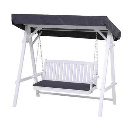 Gardeon Outdoor Wooden Swing Chair Garden Bench Canopy Cushion 3 Seater White-Furniture > Outdoor > Outdoor Chairs-PEROZ Accessories