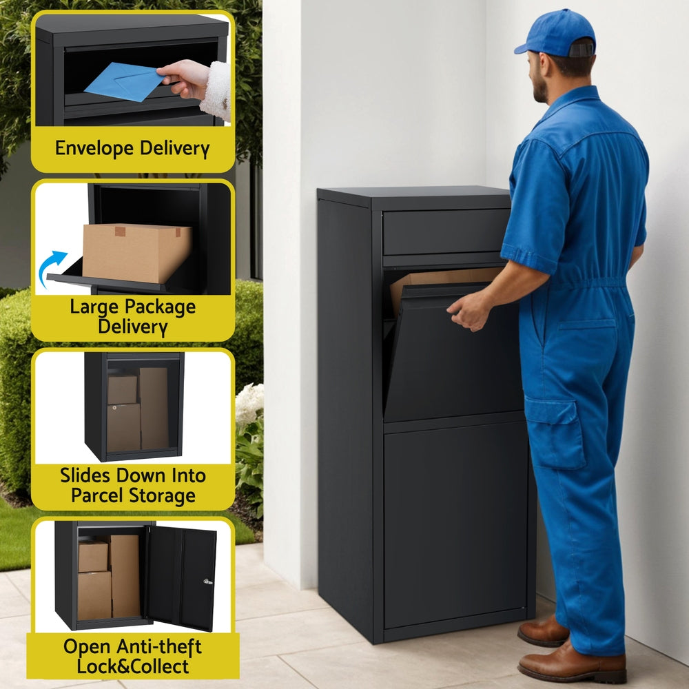 Gardeon Parcel Letterbox Drop Box Package Mailbox Black-Commercial > Packaging > Postage Satchels &amp; Boxes-PEROZ Accessories
