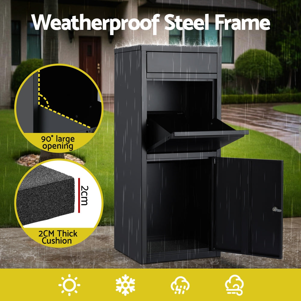Gardeon Parcel Letterbox Drop Box Package Mailbox Black-Commercial > Packaging > Postage Satchels &amp; Boxes-PEROZ Accessories