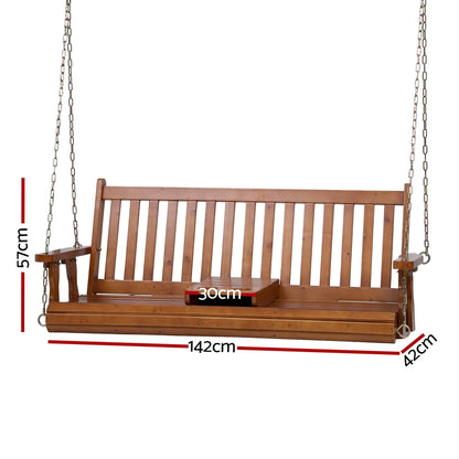 Gardeon Porch Outdoor Swing Chair Patio Furniture Wooden Bench 2 Seat Cup Holder-Furniture &gt; Outdoor &gt; Outdoor Chairs-PEROZ Accessories