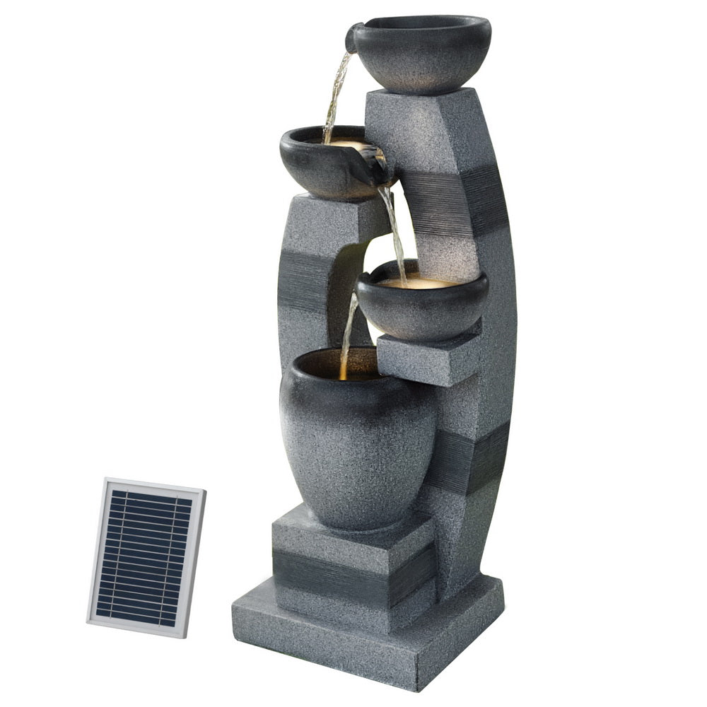 Gardeon Solar Fountain Water Feature Outdoor Fountain Indoor 3-Tier Bowl Cascading Grey-Home &amp; Garden &gt; Fountains &gt; Fountain &amp; Ponds Accessories-PEROZ Accessories