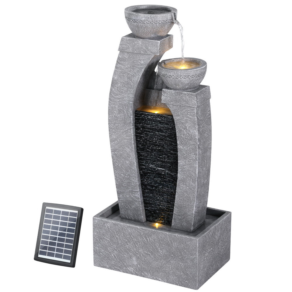 Gardeon Solar Fountain Water Feature Outdoor Fountain Indoor 3-Tier Cascading Grey-Home &amp; Garden &gt; Fountains &gt; Fountain &amp; Ponds Accessories-PEROZ Accessories