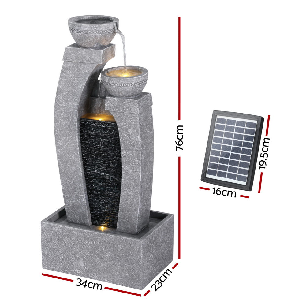 Gardeon Solar Fountain Water Feature Outdoor Fountain Indoor 3-Tier Cascading Grey-Home &amp; Garden &gt; Fountains &gt; Fountain &amp; Ponds Accessories-PEROZ Accessories