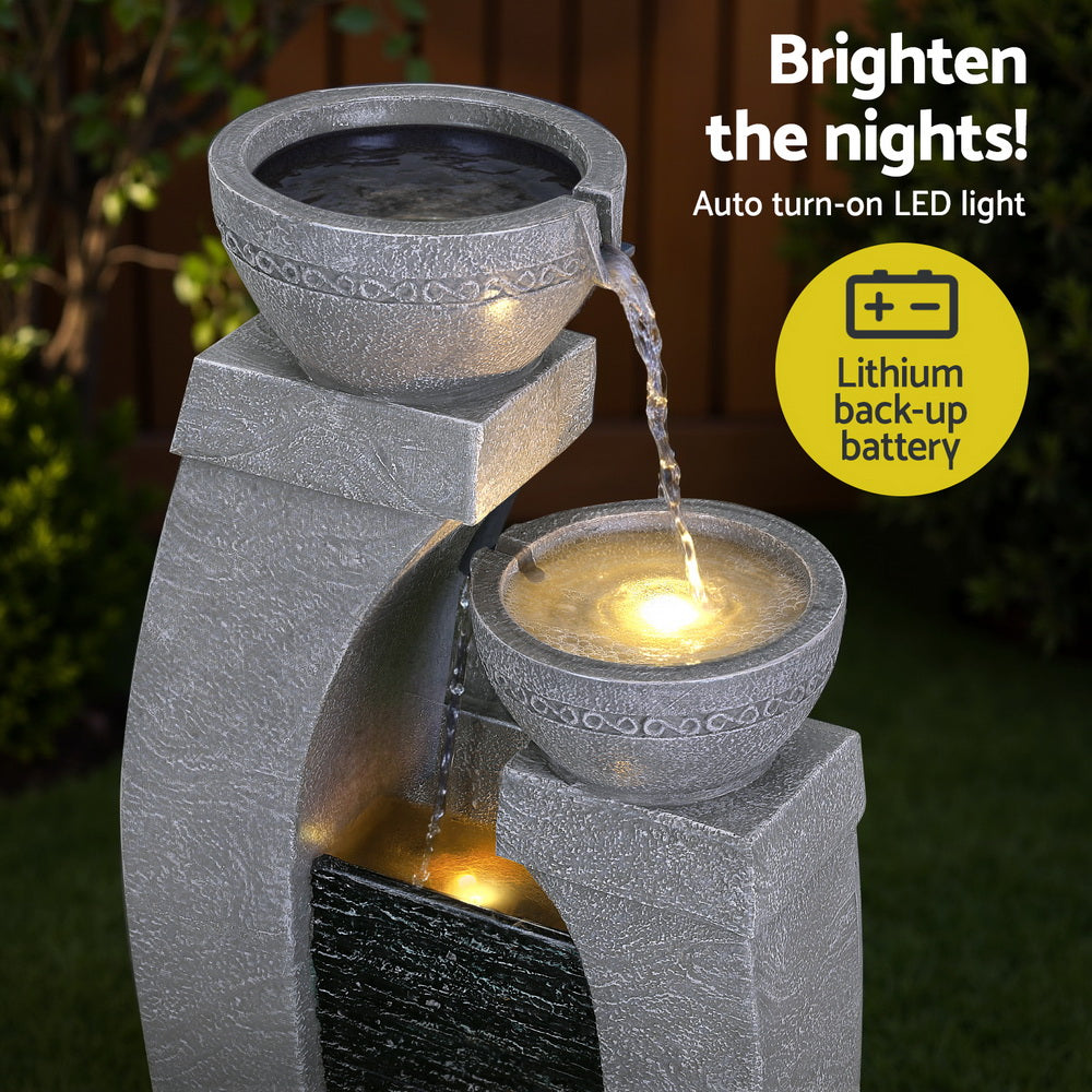 Gardeon Solar Fountain Water Feature Outdoor Fountain Indoor 3-Tier Cascading Grey-Home &amp; Garden > Fountains > Fountain &amp; Ponds Accessories-PEROZ Accessories