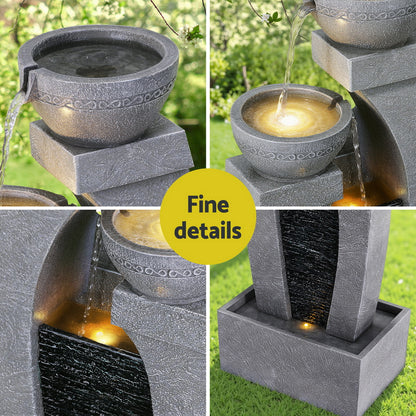 Gardeon Solar Fountain Water Feature Outdoor Fountain Indoor 3-Tier Cascading Grey-Home &amp; Garden > Fountains > Fountain &amp; Ponds Accessories-PEROZ Accessories