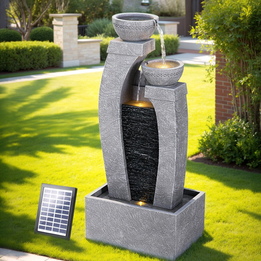 Gardeon Solar Fountain Water Feature Outdoor Fountain Indoor 3-Tier Cascading Grey-Home &amp; Garden > Fountains > Fountain &amp; Ponds Accessories-PEROZ Accessories