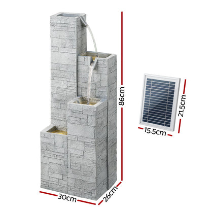 Gardeon Solar Fountain Water Feature Outdoor Indoor 4-Tier Square Cascading Beige-Home &amp; Garden > Fountains > Fountain &amp; Ponds Accessories-PEROZ Accessories