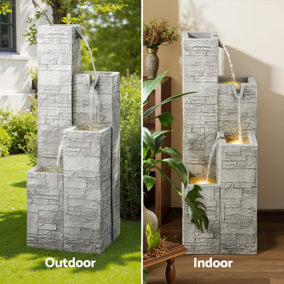Gardeon Solar Fountain Water Feature Outdoor Indoor 4-Tier Square Cascading Beige-Home &amp; Garden > Fountains > Fountain &amp; Ponds Accessories-PEROZ Accessories