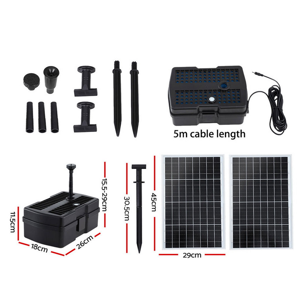 Gardeon Solar Submersible Water Pond Fountain Pump with Filter Box 6FT 1190L/H-Home &amp; Garden > Fountains > Fountain &amp; Ponds Accessories-PEROZ Accessories