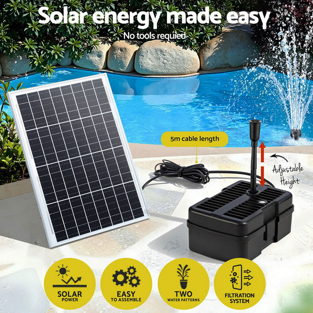 Gardeon Solar Submersible Water Pond Fountain Pump with Filter Box 6FT 1190L/H-Home &amp; Garden > Fountains > Fountain &amp; Ponds Accessories-PEROZ Accessories