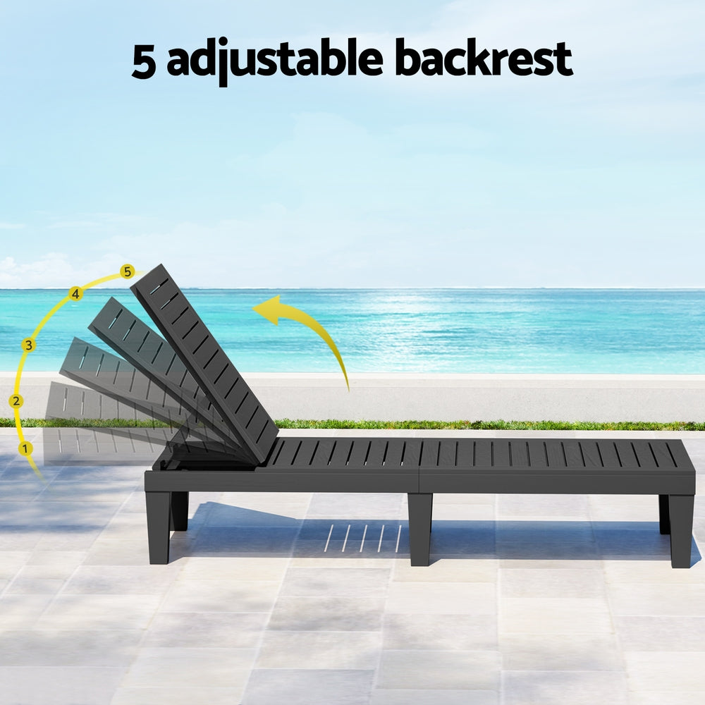 Gardeon Sun Lounge Adjustable Recliner Patio Outdoor Furniture Lightweight Black-Furniture > Outdoor > Outdoor Sofas &amp; Lounge Sets-PEROZ Accessories