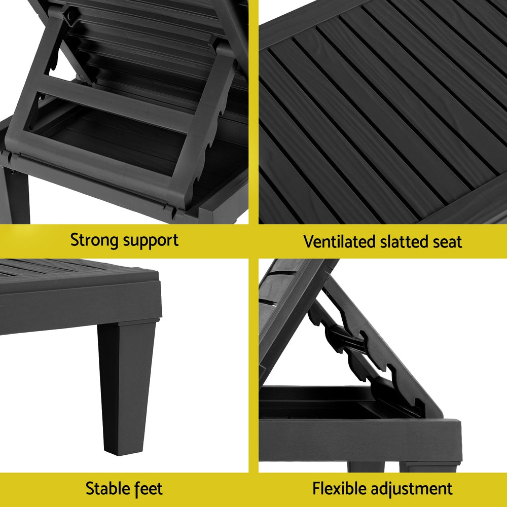 Gardeon Sun Lounge Adjustable Recliner Patio Outdoor Furniture Lightweight Black-Furniture > Outdoor > Outdoor Sofas &amp; Lounge Sets-PEROZ Accessories