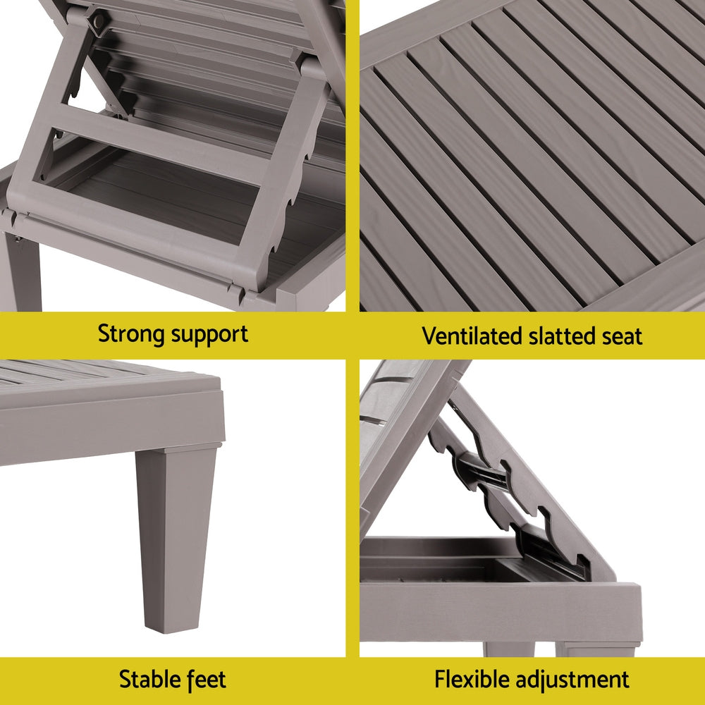 Gardeon Sun Lounge Adjustable Recliner Patio Outdoor Furniture Lightweight Grey-Furniture > Outdoor > Outdoor Sofas &amp; Lounge Sets-PEROZ Accessories