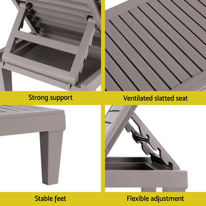 Gardeon Sun Lounge Adjustable Recliner Patio Outdoor Furniture Lightweight Grey-Furniture > Outdoor > Outdoor Sofas &amp; Lounge Sets-PEROZ Accessories