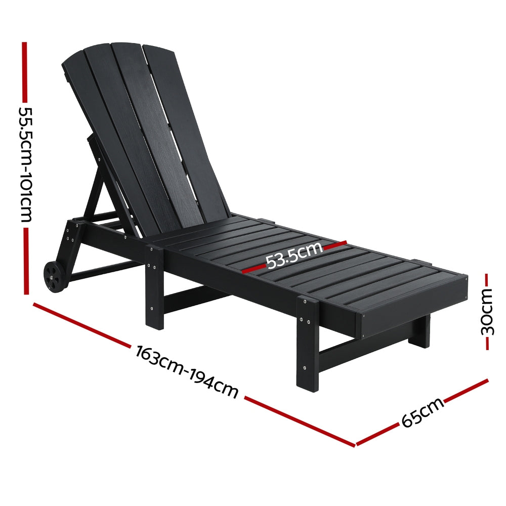 Gardeon Sun Lounge Beach Chair HDPE Adirondack Lounger Patio Outdoor Furniture with Wheels Black-Furniture &gt; Outdoor &gt; Outdoor Tables-PEROZ Accessories