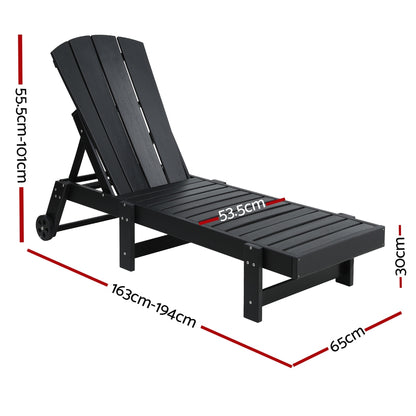 Gardeon Sun Lounge Beach Chair HDPE Adirondack Lounger Patio Outdoor Furniture with Wheels Black-Furniture &gt; Outdoor &gt; Outdoor Tables-PEROZ Accessories