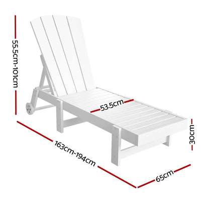 Gardeon Sun Lounge Beach Chair HDPE Adirondack Lounger Patio Outdoor Furniture with Wheels White-Furniture &gt; Outdoor &gt; Outdoor Tables-PEROZ Accessories