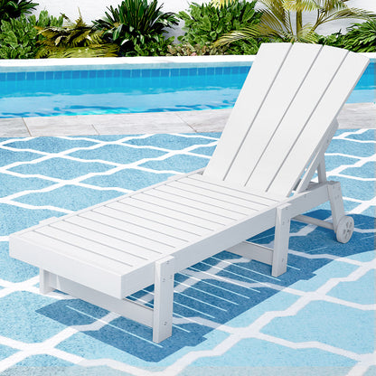 Gardeon Sun Lounge Beach Chair HDPE Adirondack Lounger Patio Outdoor Furniture with Wheels White-Furniture &gt; Outdoor &gt; Outdoor Tables-PEROZ Accessories