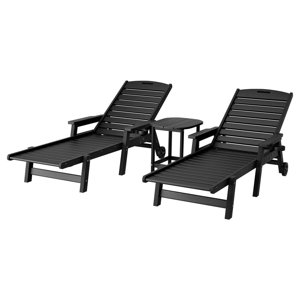 Gardeon Sun Lounge Lounger Beach Chair HDPE Patio Outdoor Furniture with Wheels Black-Furniture &gt; Outdoor &gt; Outdoor Chairs-PEROZ Accessories